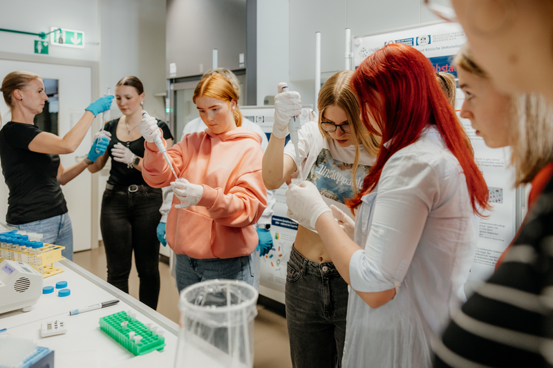 Schüler*innen im Immunologie-Labor bei den Schulprojekttagen 2024